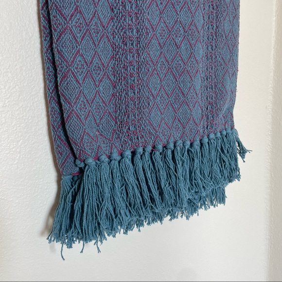 Rachel Roy Textured Woven Fringe Blue and Purple Boho Throw Blanket NWT! - Picture 1 of 8